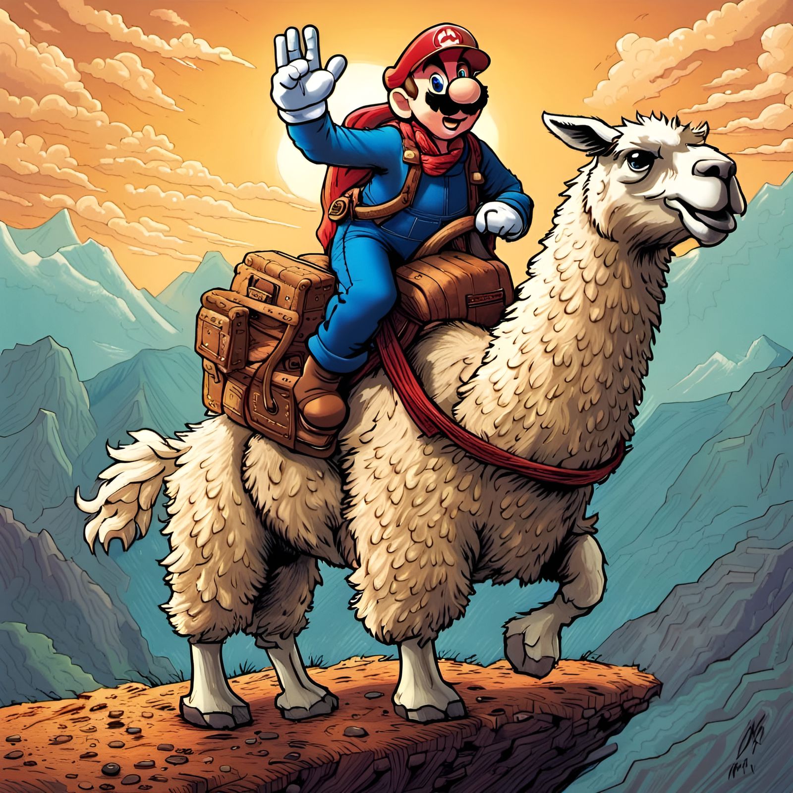 Super Mario Rides a Llama in Comic Book Art