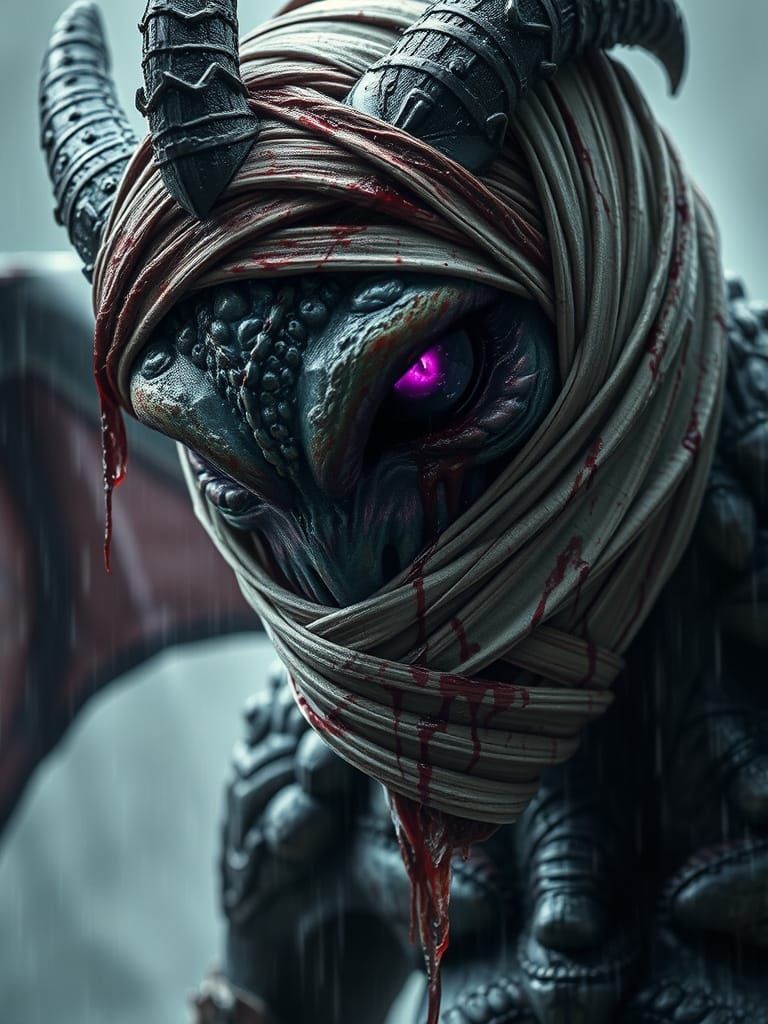 Towering Purple-Eyed Creature in a Horror Scene