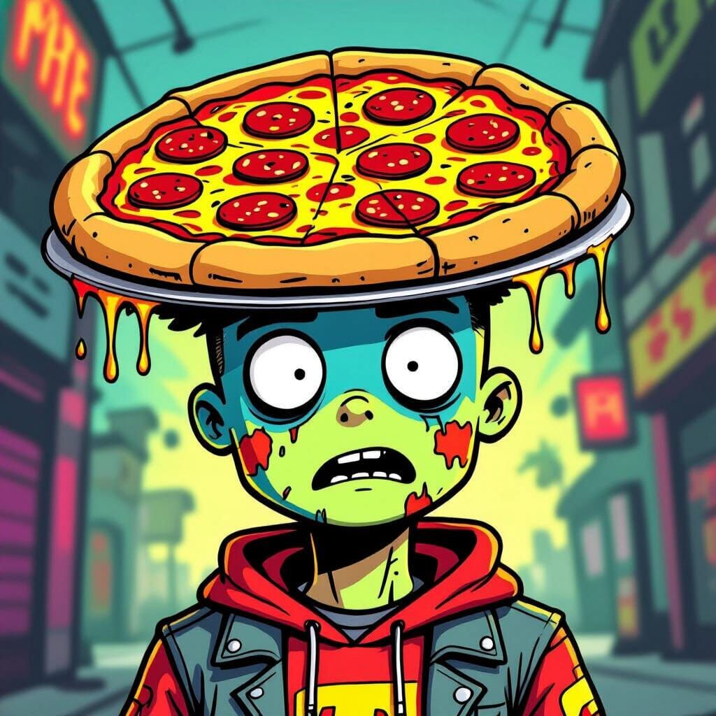 Noob Character With Pizza Hat in Graphic Novel Style