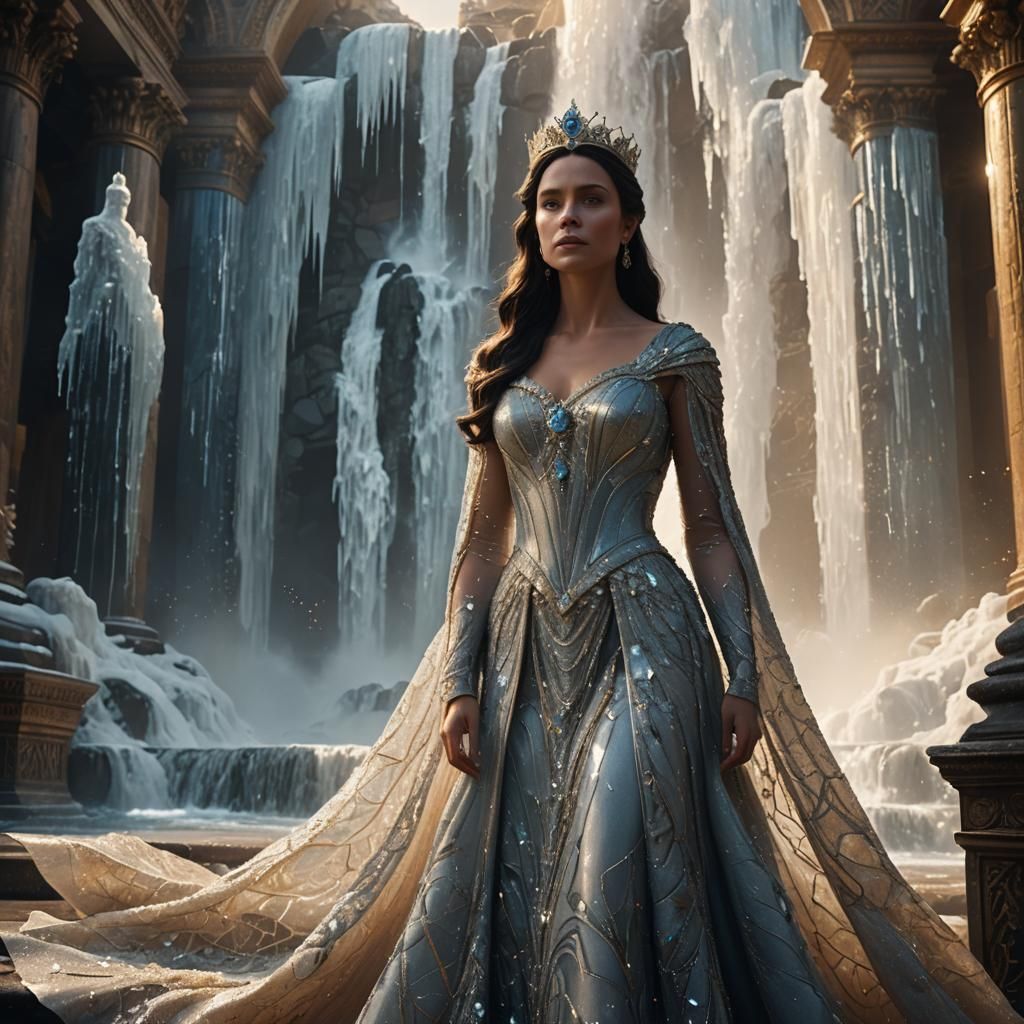 Dark Haired Queen in Ice Palace, Digital Matte Painting