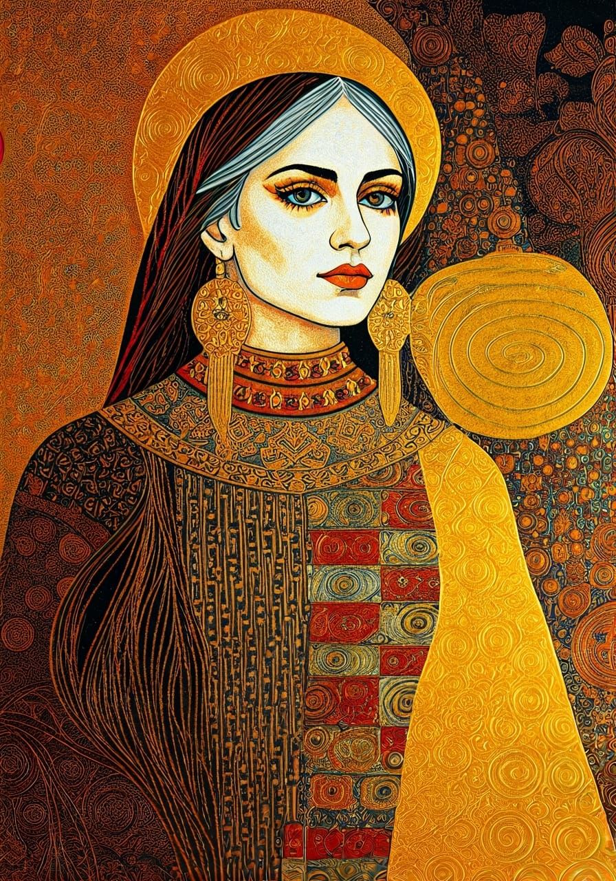 Queen of Hearts Card in Art Nouveau Style