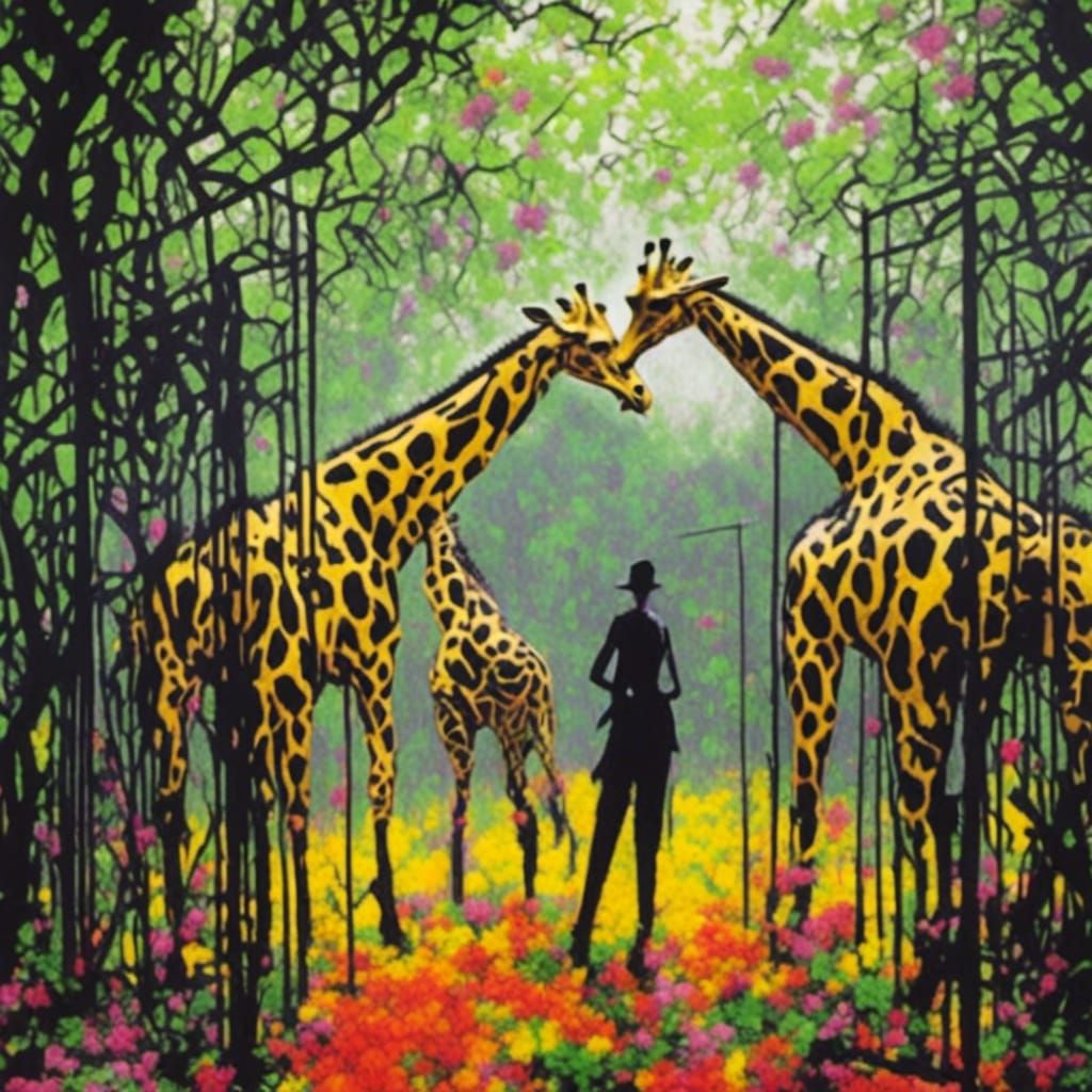 Giraffes in a Zoo: Graffiti Art Style
