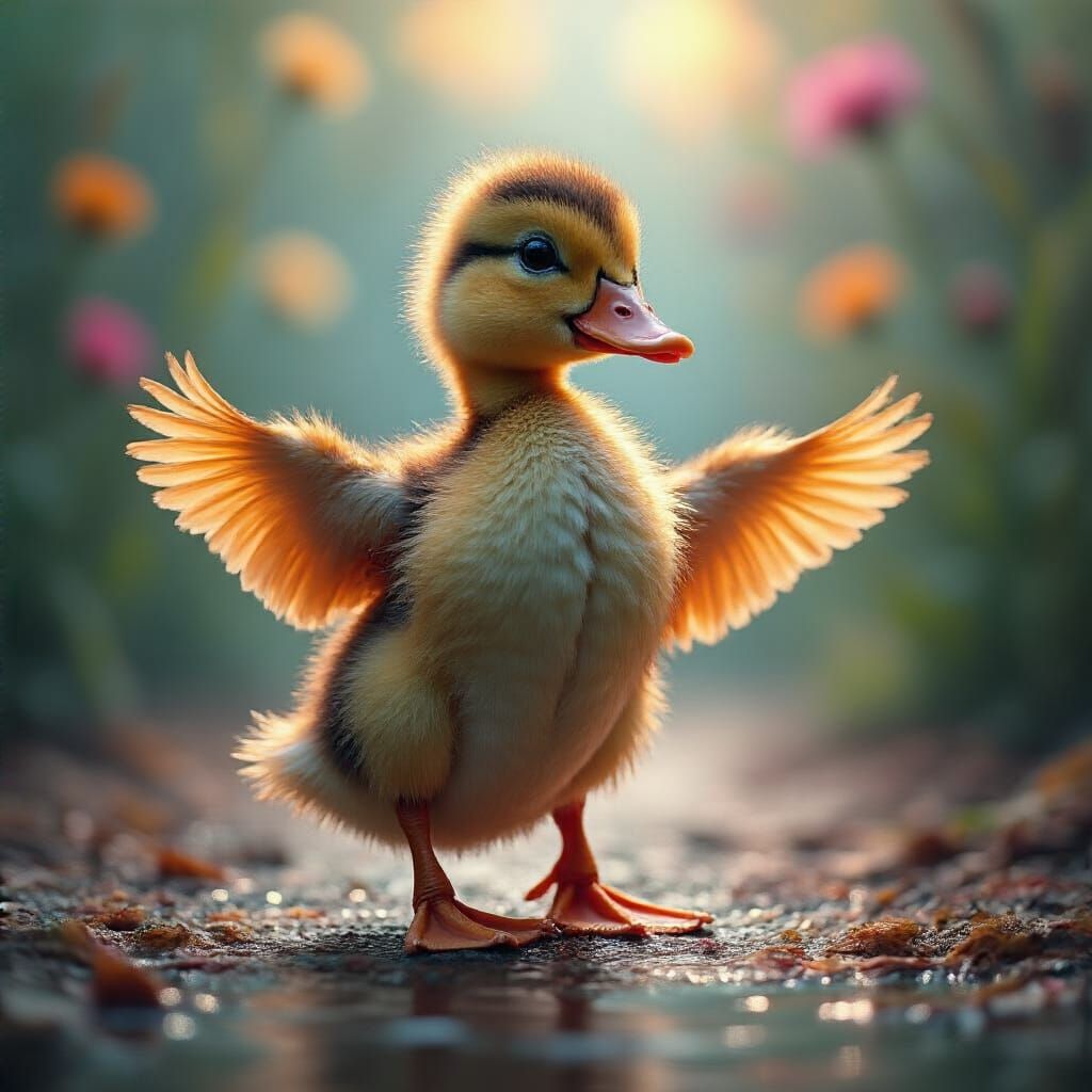 Dancing Duckling in Colorful, Hyperrealistic Style