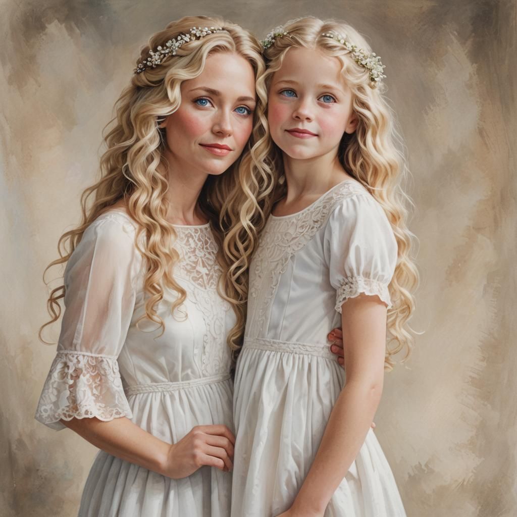 Mother and Daughter in White Dress