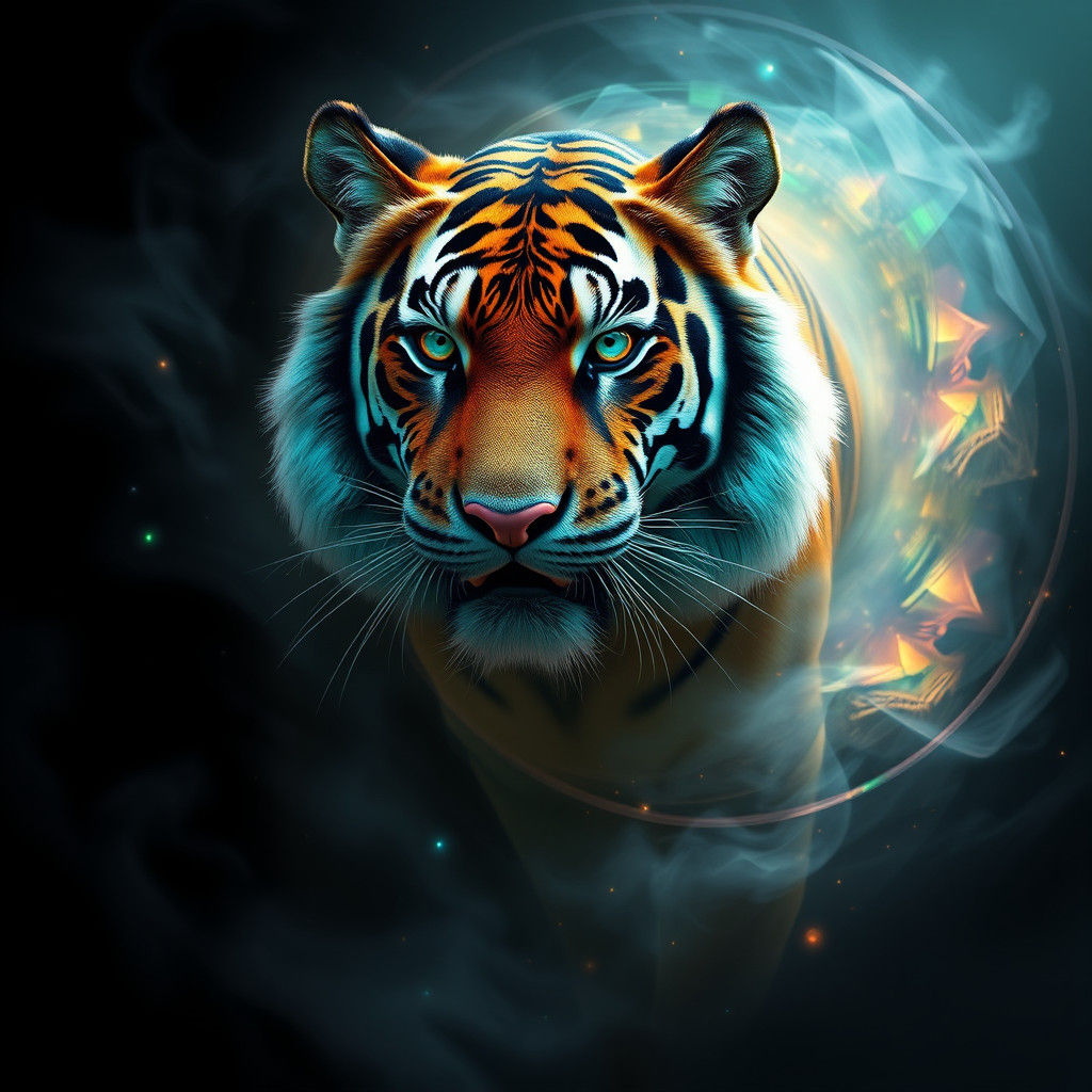 Ethereal Tiger with Glowing Markings in Fantasy Style