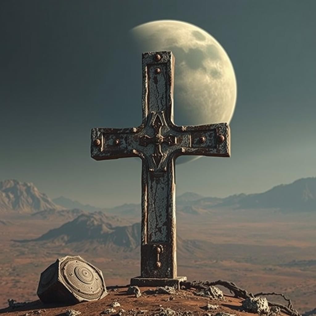 Weathered Medieval Cross on Alien Planet