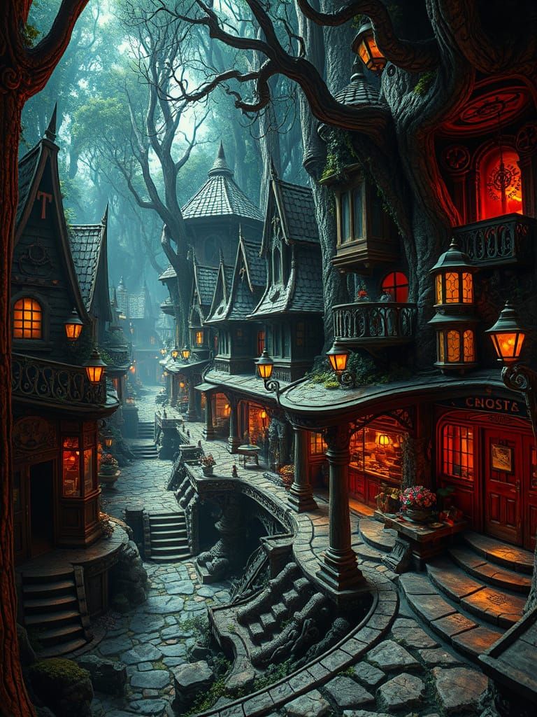 Ancient Cypress Village in a Yuggoth Swamp