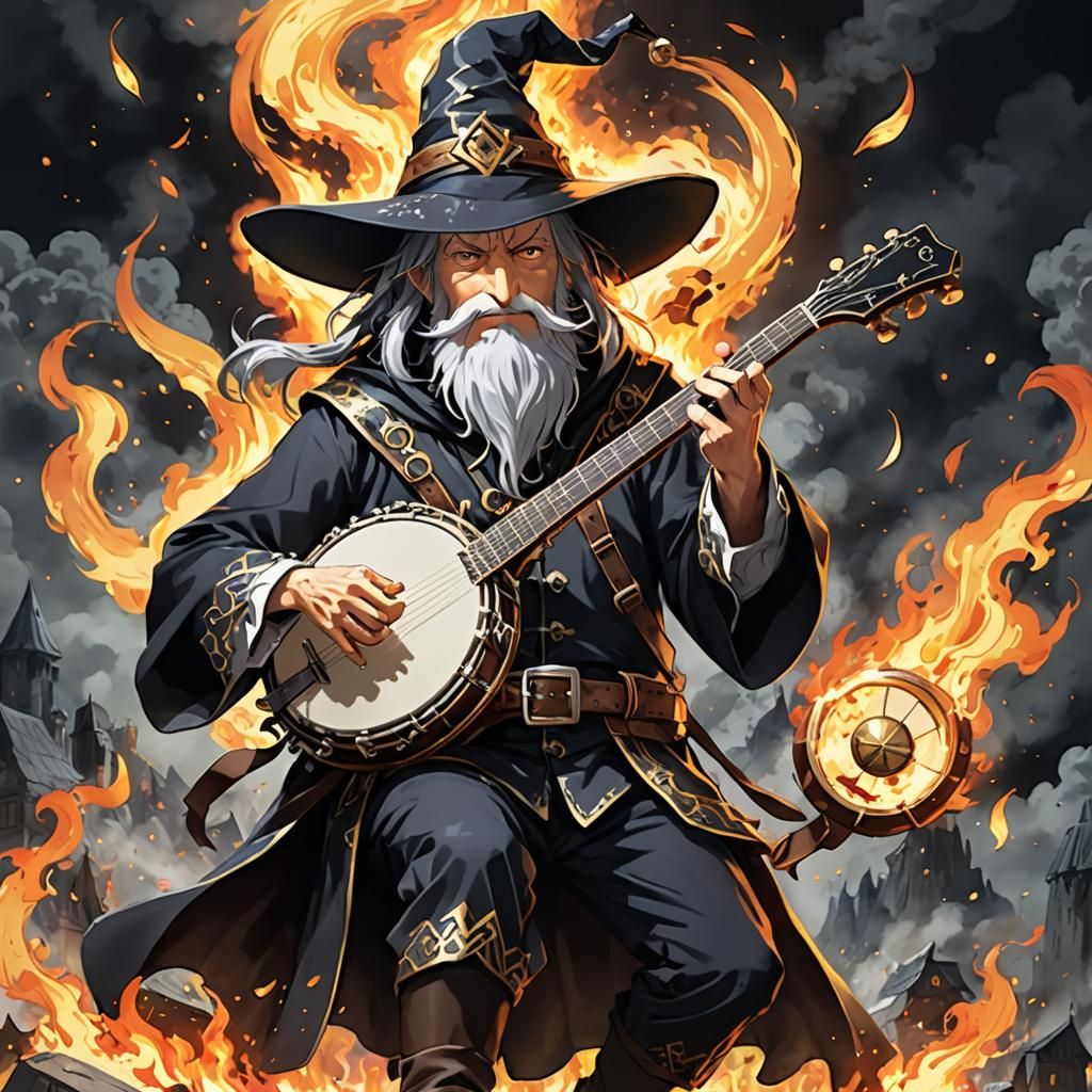 Anime Wizard Plays a Fiery Banjo