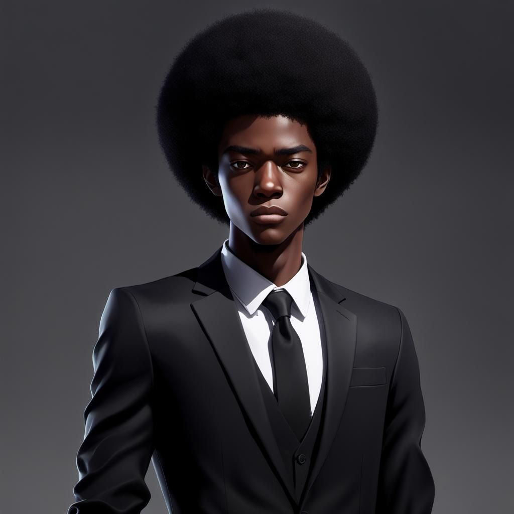 Black Teen in Suit: Detailed 3D Anime Art