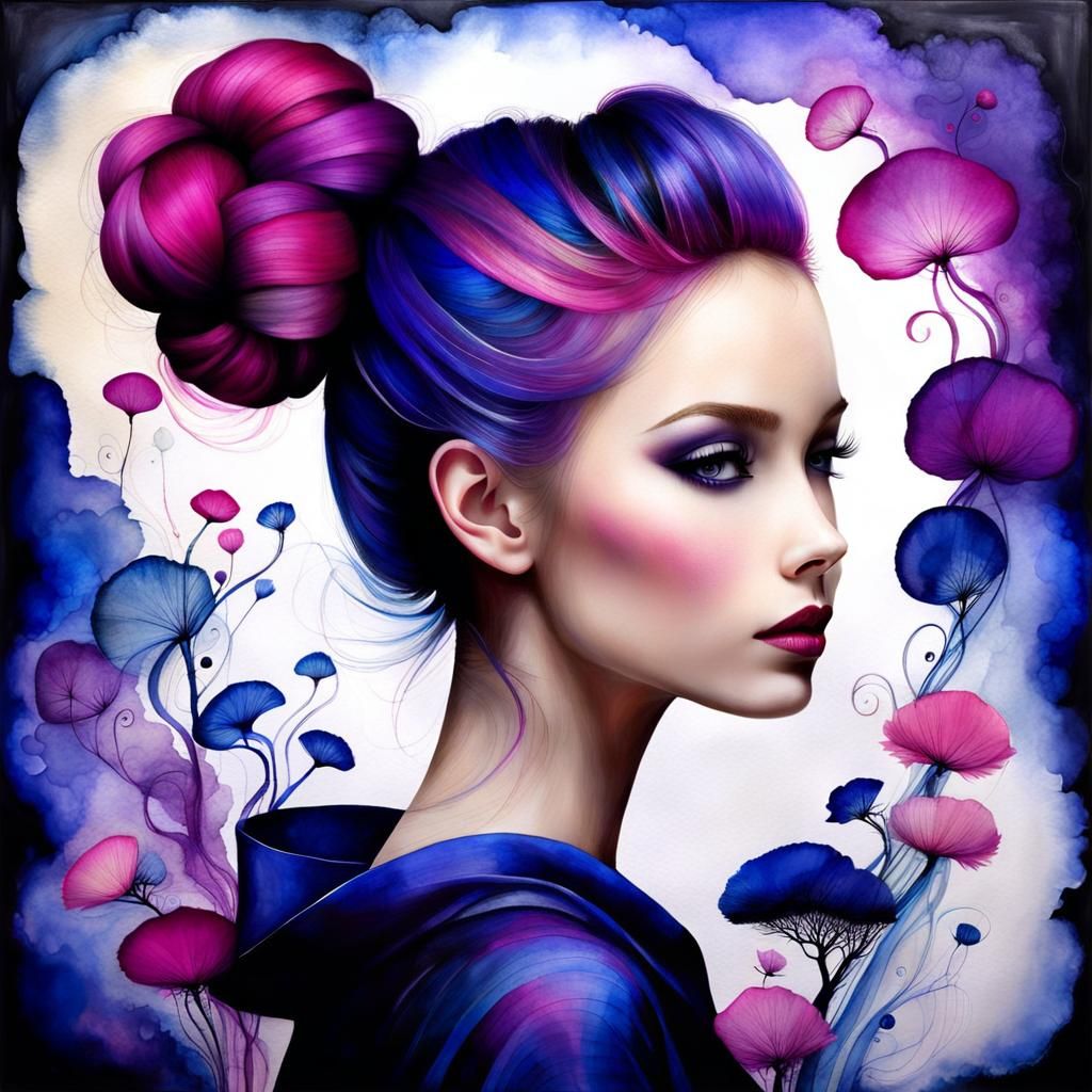 Gorgeous Woman in Vibrant Alcohol-Ink Painting