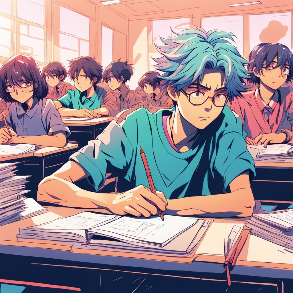 Vibrant Anime Student Portrait in Manga Style