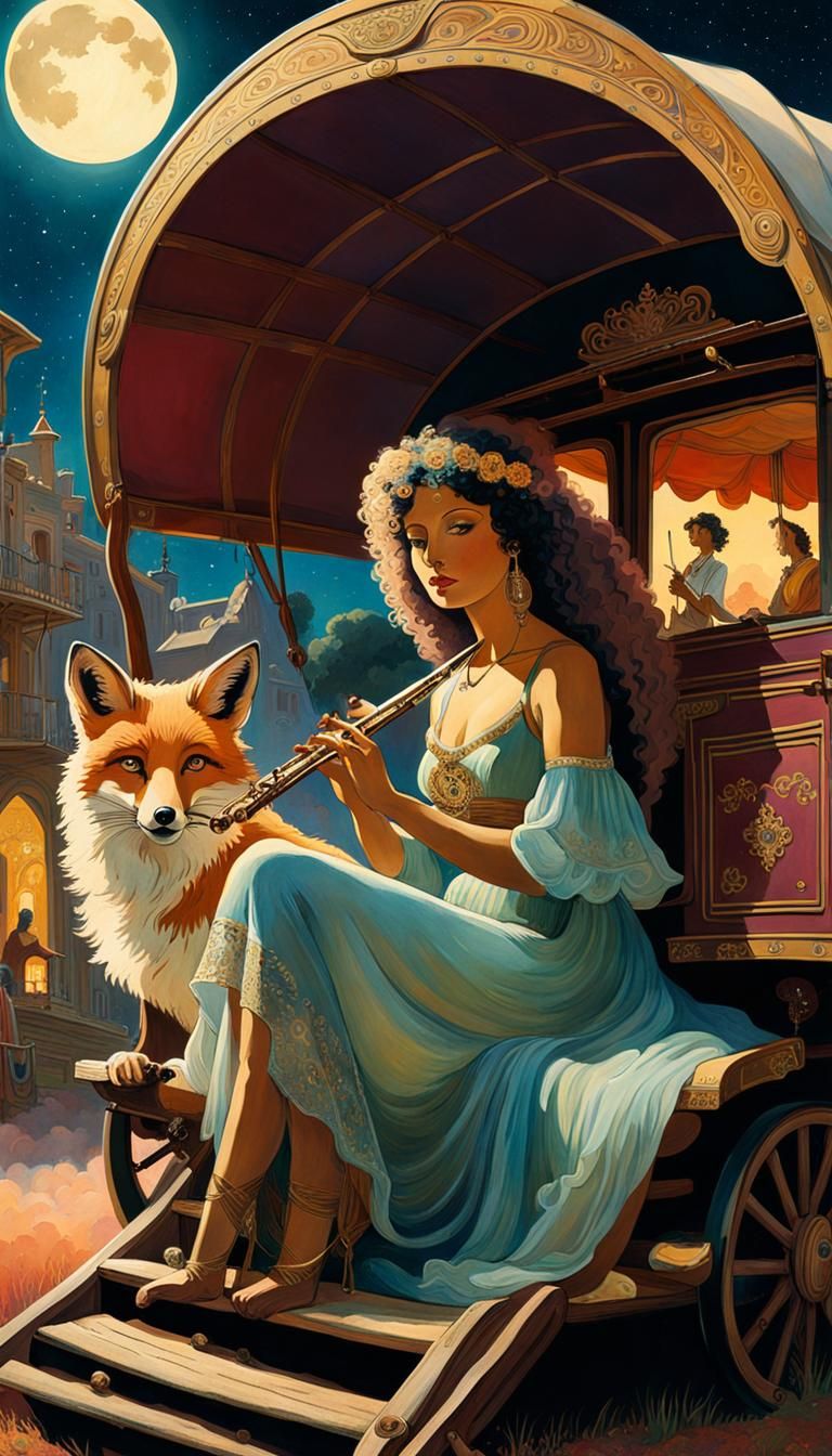 Woman and Fox Transformation in Post-Impressionist Style
