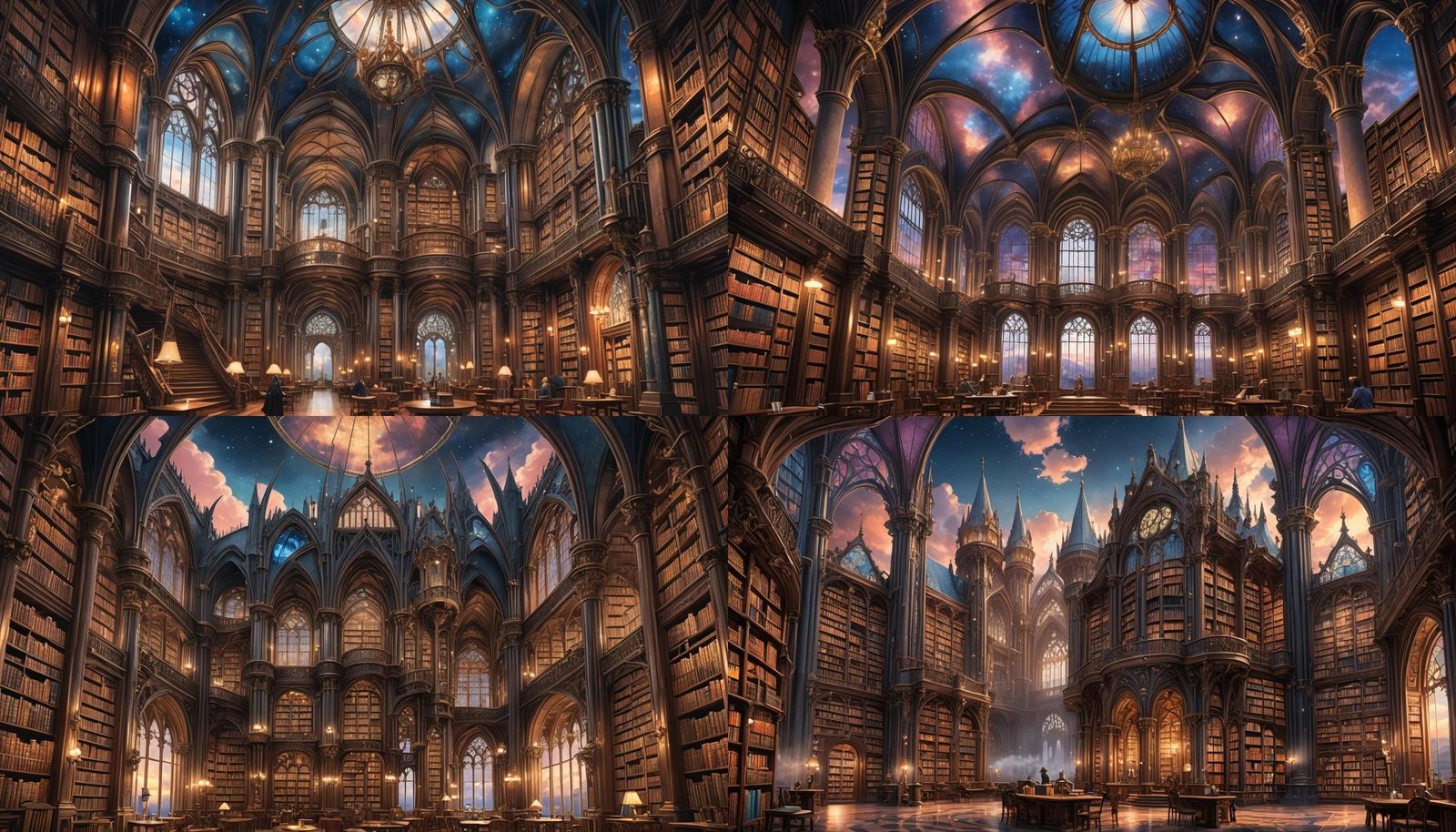 Magical Library Towering into the Twilight Sky