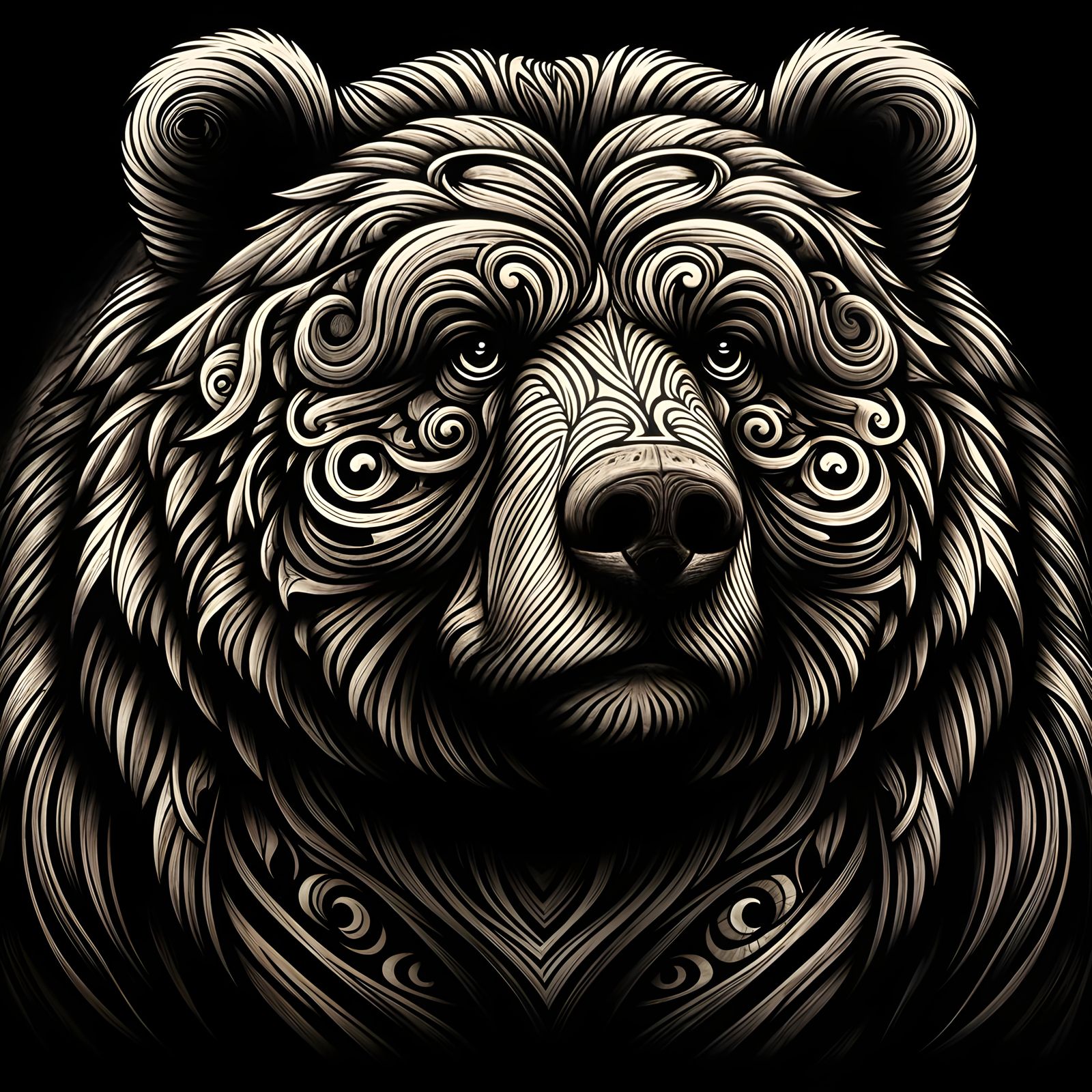 Tribal Inlay Sketch of a Mega-Obese Brown Bear