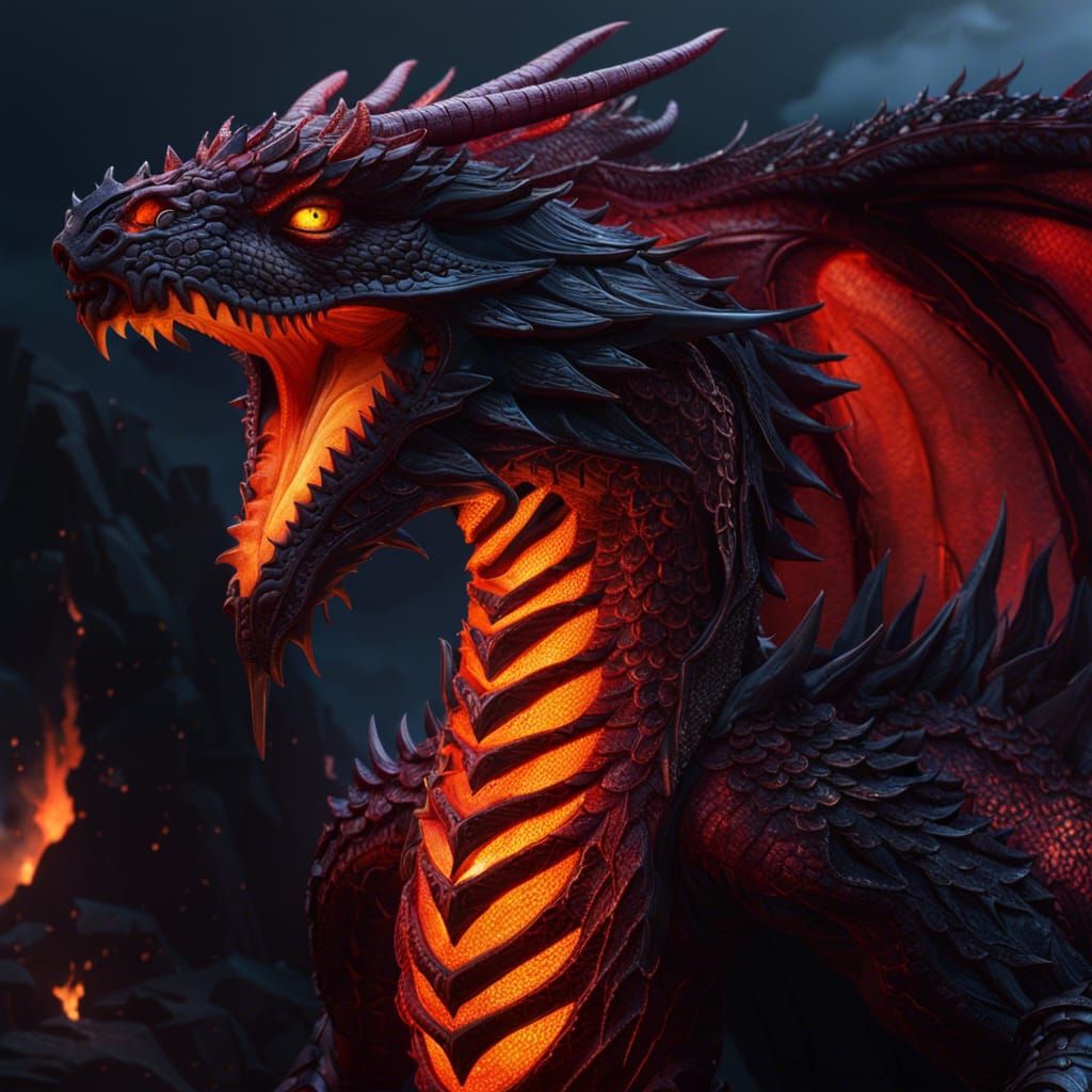 Orium Dragon in Lava: Detailed Matte Painting