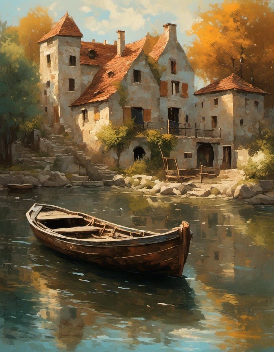 Renaissance Harbor Scene in Oil Painting Style