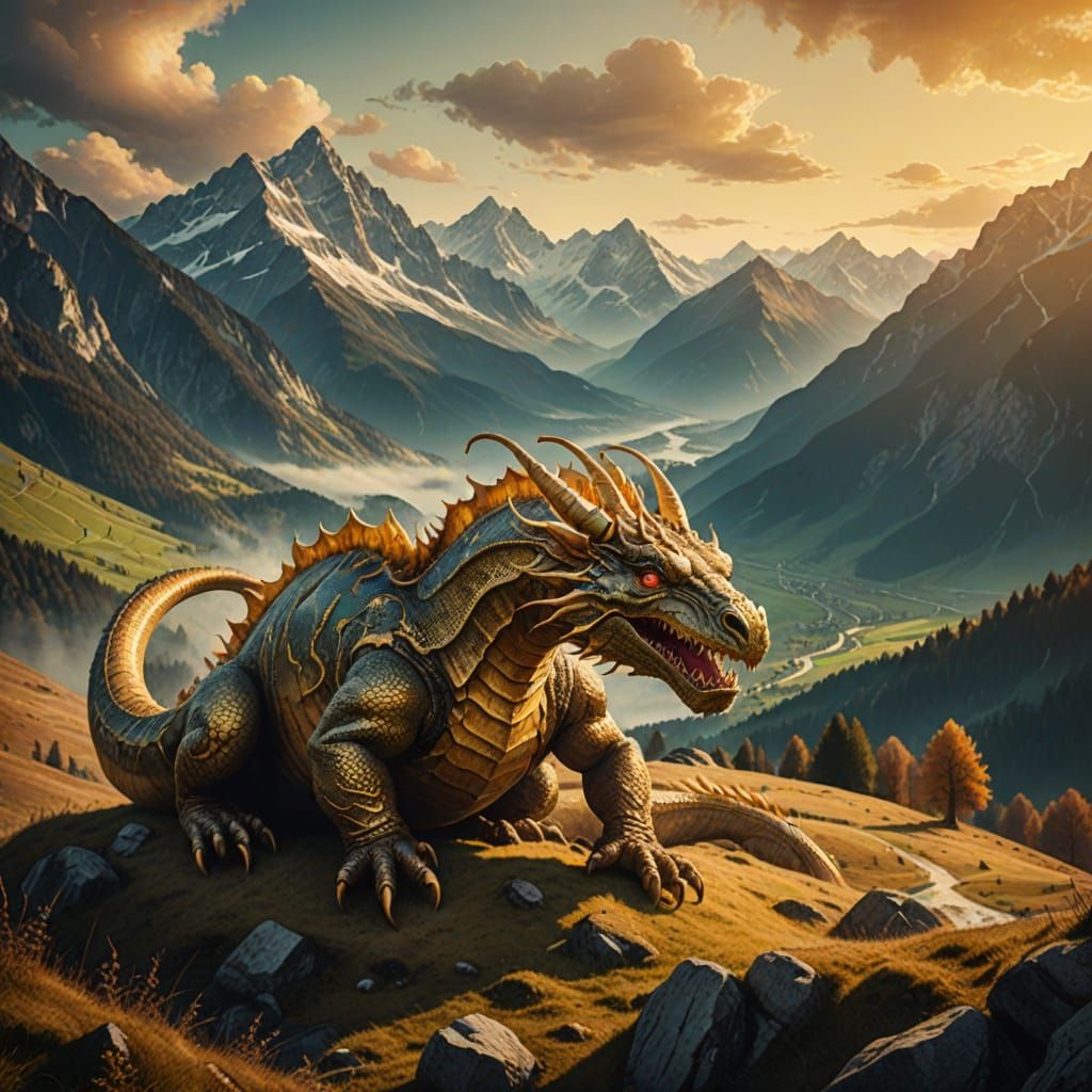 Tatzelwurm in Austrian Alps Fantasy Illustration