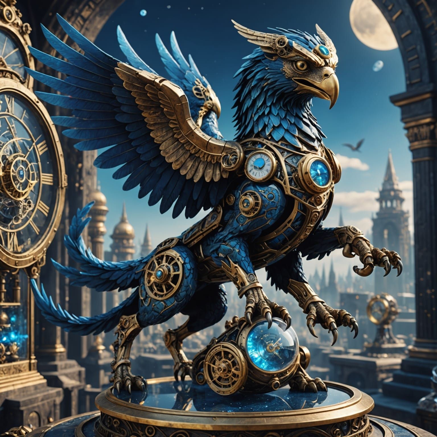 Steampunk Gryphon with Clockwork Galaxy