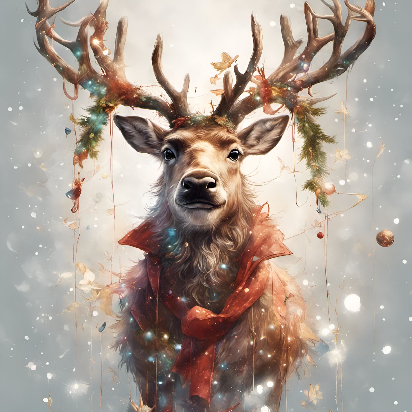 Reindeer Disco Portrait in Digital Illustration Style