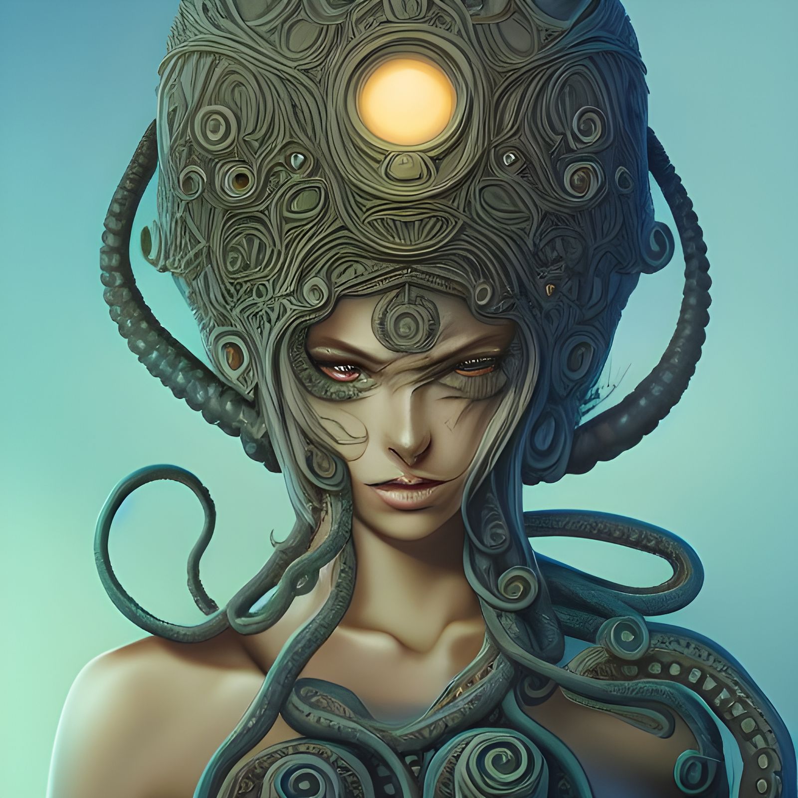 Intricate Tentacle Goddess in Manga Anime Style