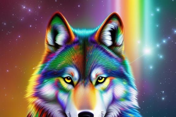 Rainbow Wolf with Intricate Details in 16K