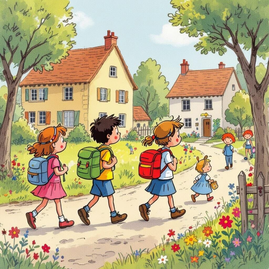 Joyful 7-Year-Olds Play in Schoolyard