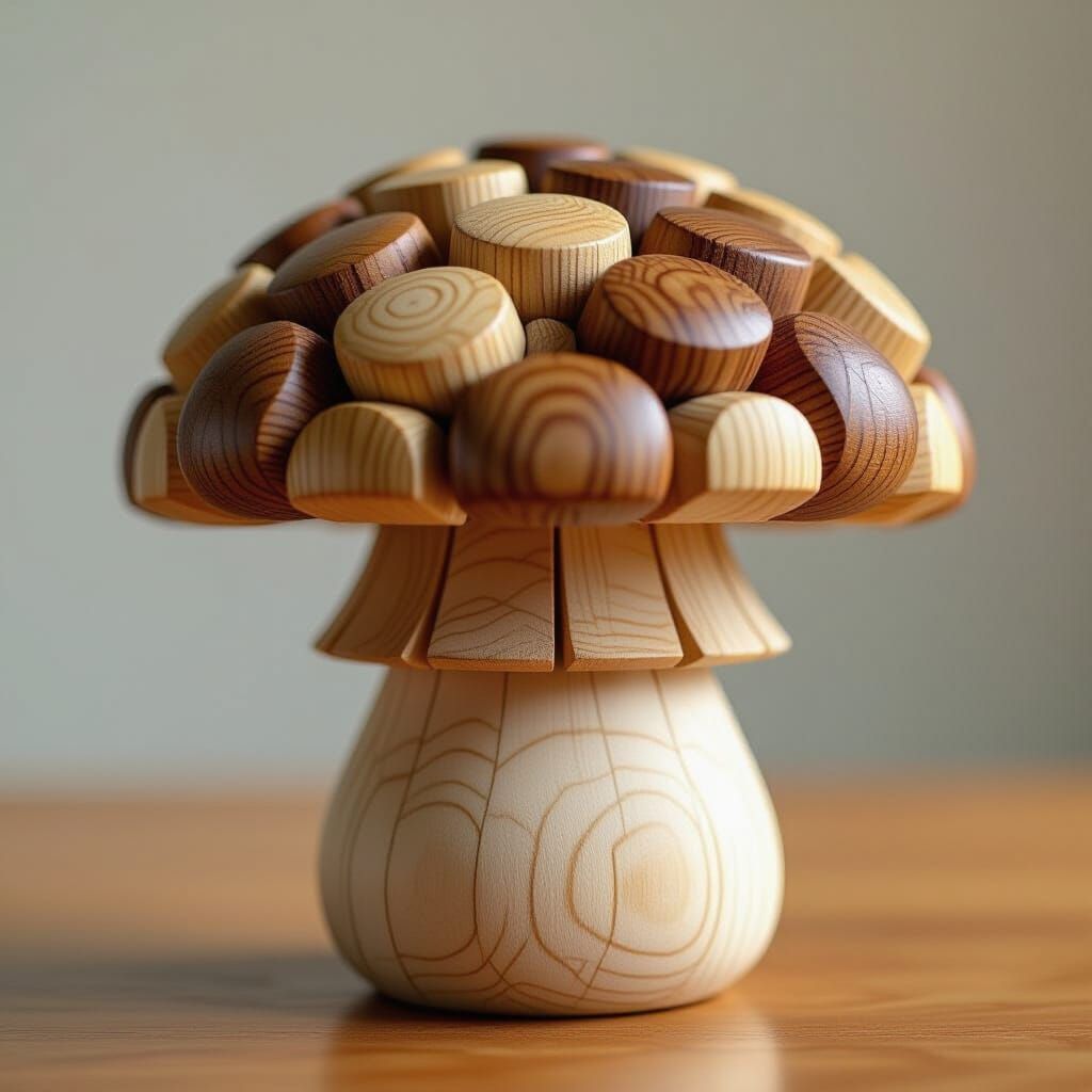 Wooden Mushroom Sculpture Showcasing Natural Textures
