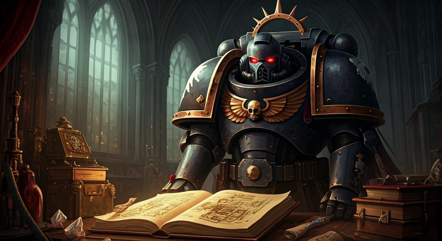 Space Marine Chaplain in Gothic Apothecarium, Ethereal Scene