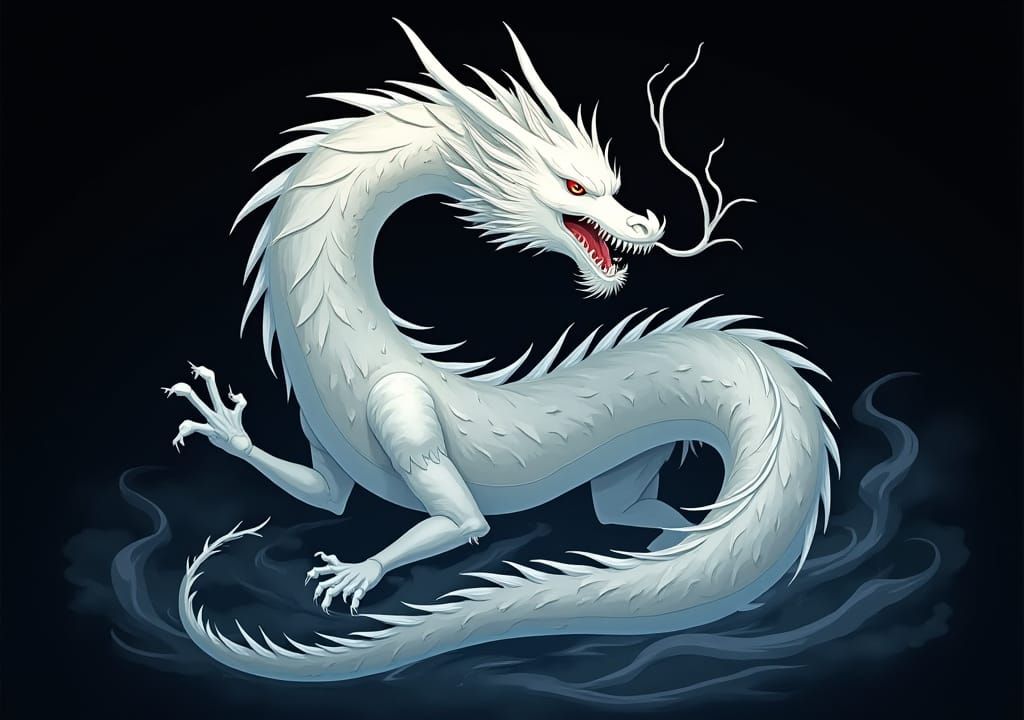 White Japanese Dragon in Anime Style