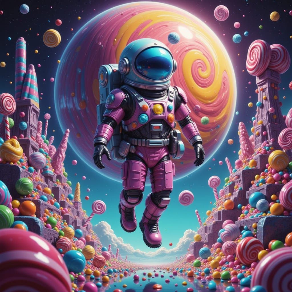 Sugar Crystal Cosmonaut in a Whimsical Nebula