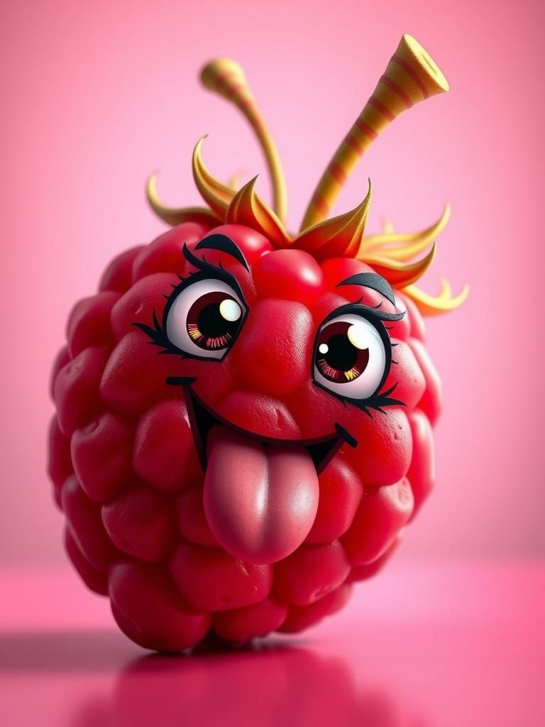 Vibrant Cartoon Raspberry with Playful Expression