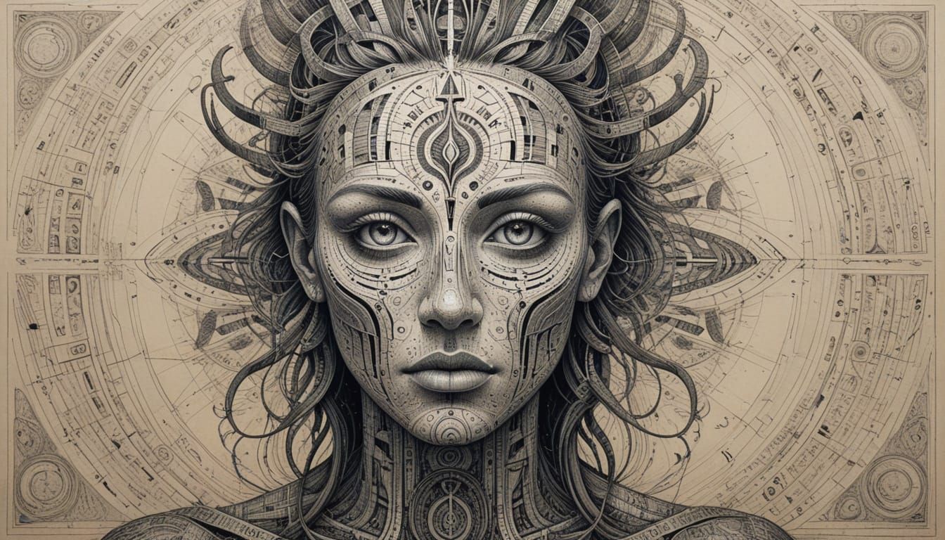 Mystical Architecture Framing Distorted Face, Outsider Art