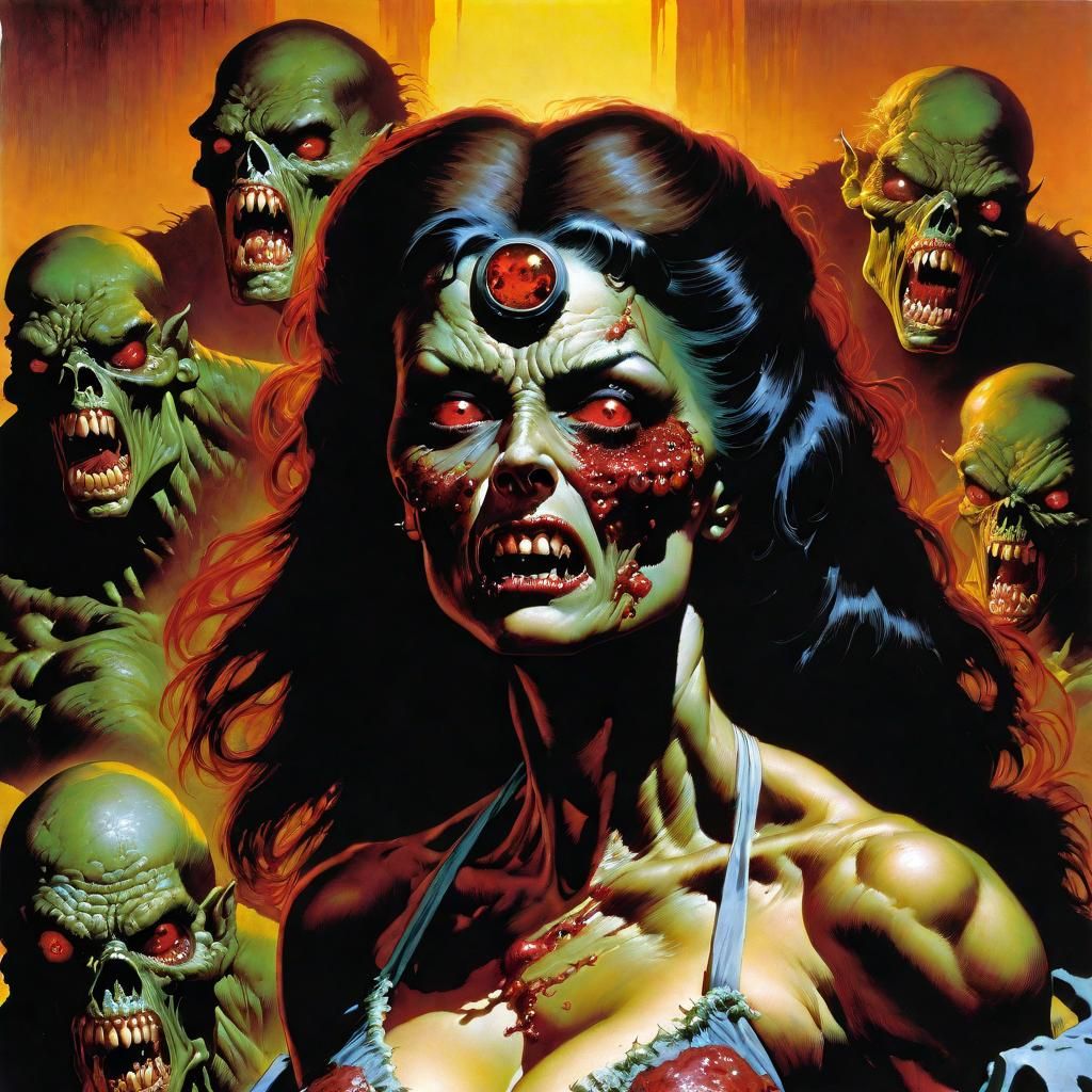 Chimeric Mutant Zombie Woman Portrait in Comic Book Style