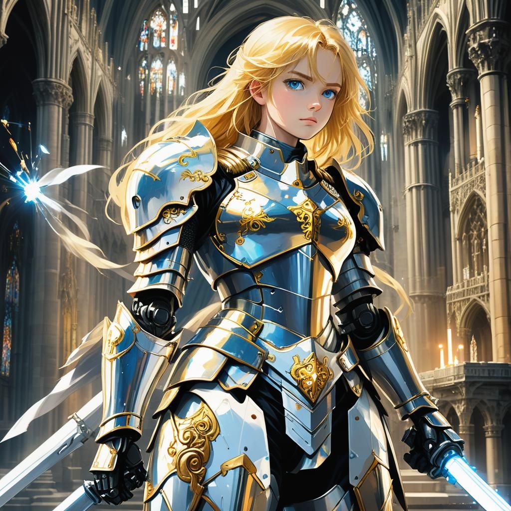 Armored Knight in Cathedral: Manga Style Portrait