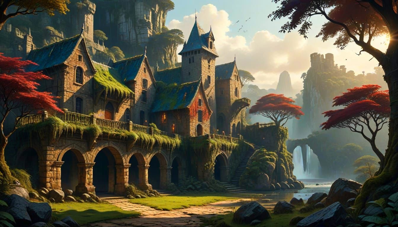 Epic Medieval Jungle Cityscape in Grandiose Style