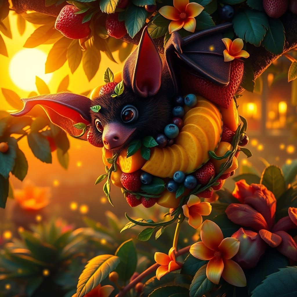 Fruit Bat in Vibrant Tropical Jungle
