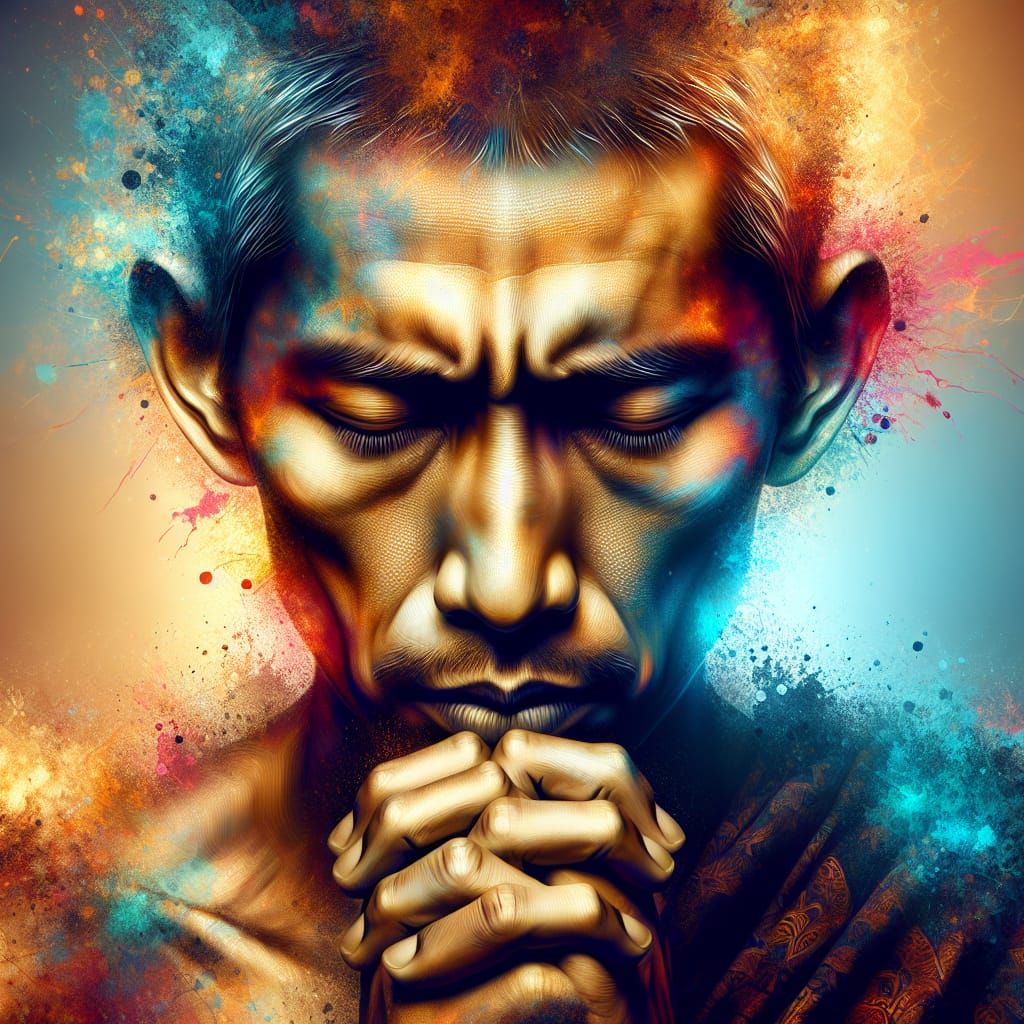Mid-Shot Concept Art of a Person in Prayer, Captivated by Si...