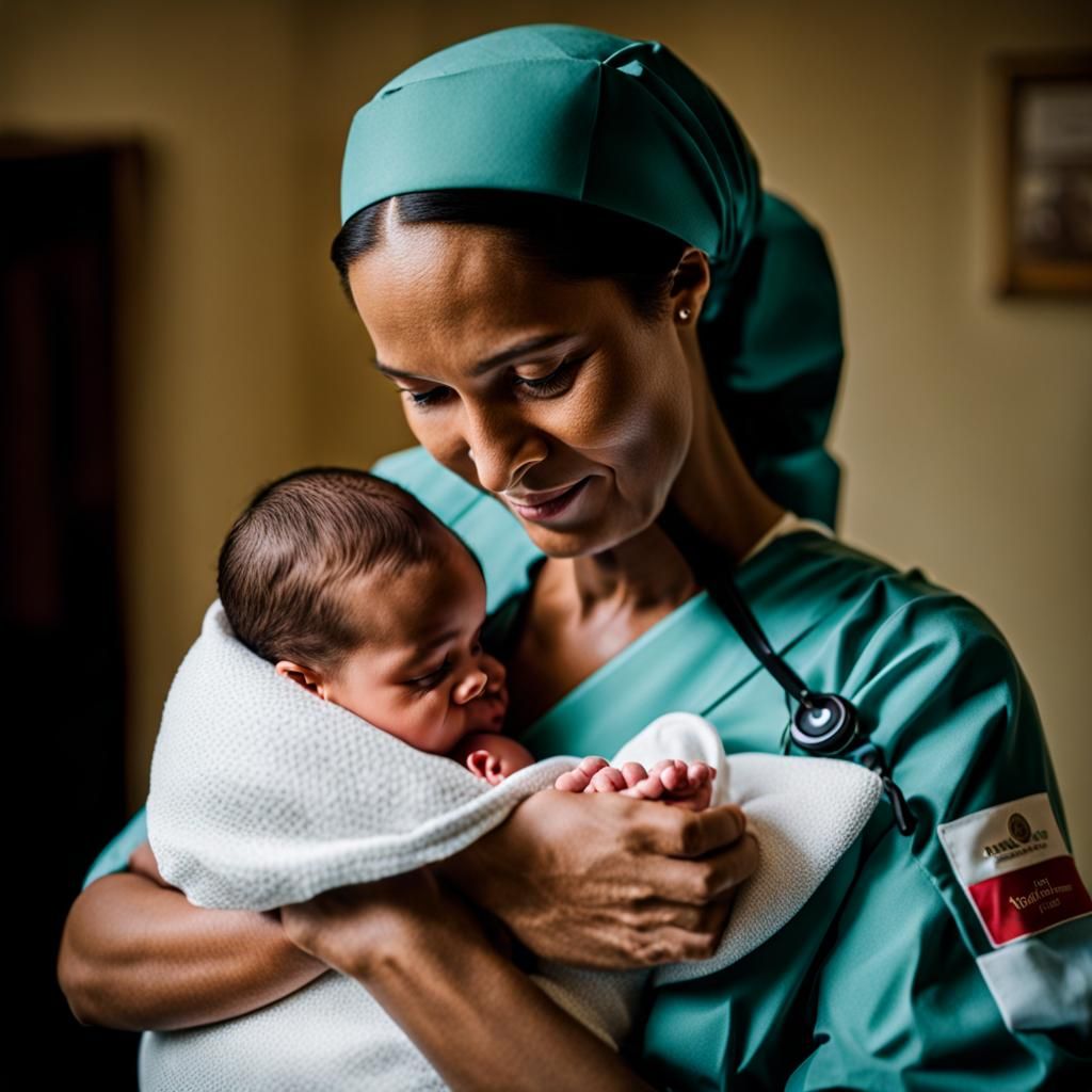 Midwife Holds Newborn Baby in Arms
