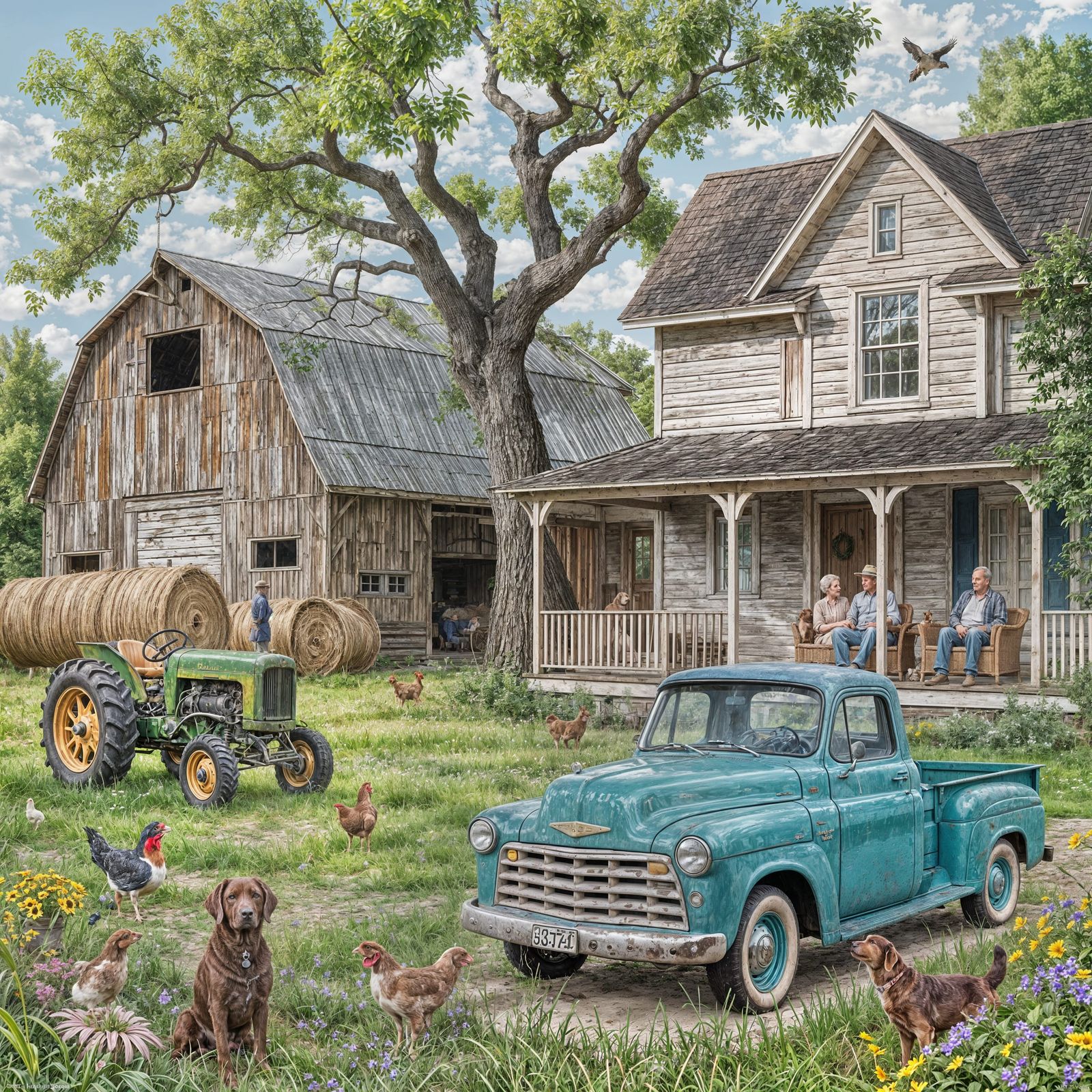 Nostalgic Farmhouse Scene with Vintage Charm