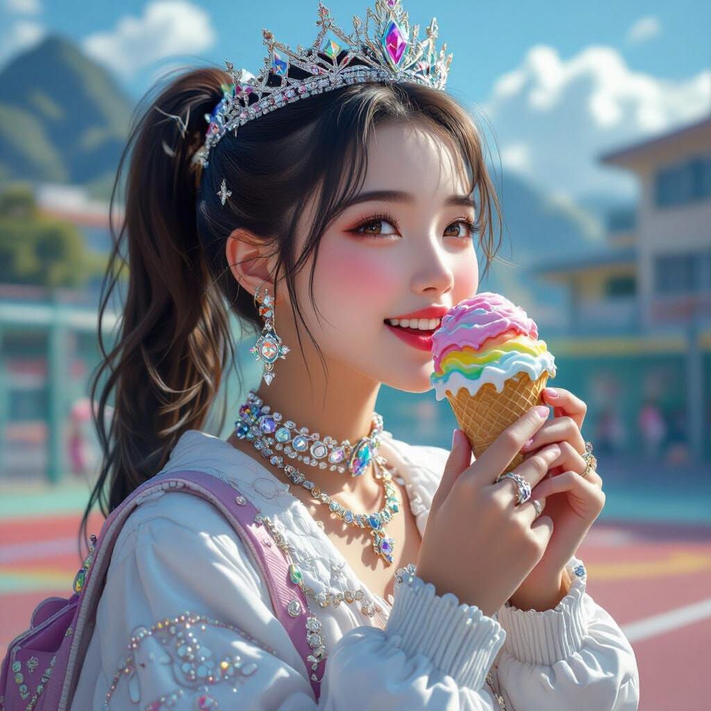 Hong Kong High Schoolgirl Enjoys Rainbow Ice Cream in Fantas...