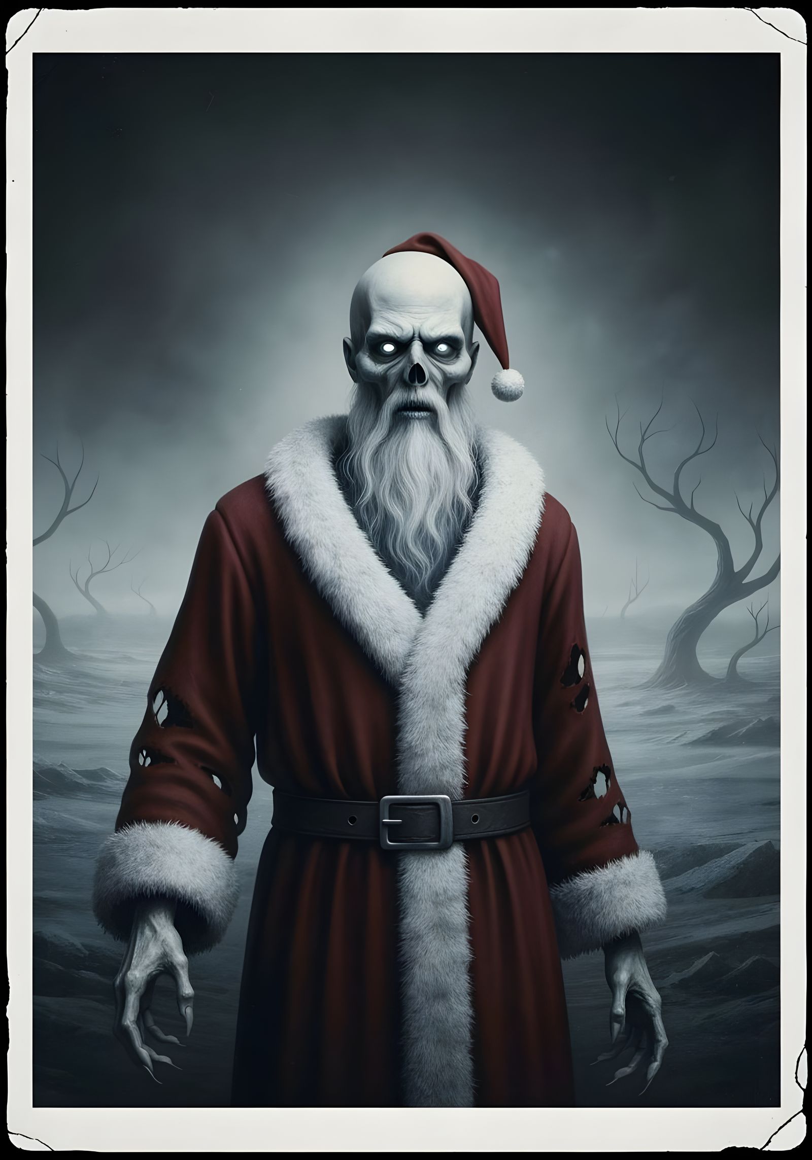 Creepy Ghost Father Christmas in Vintage Horror Photo