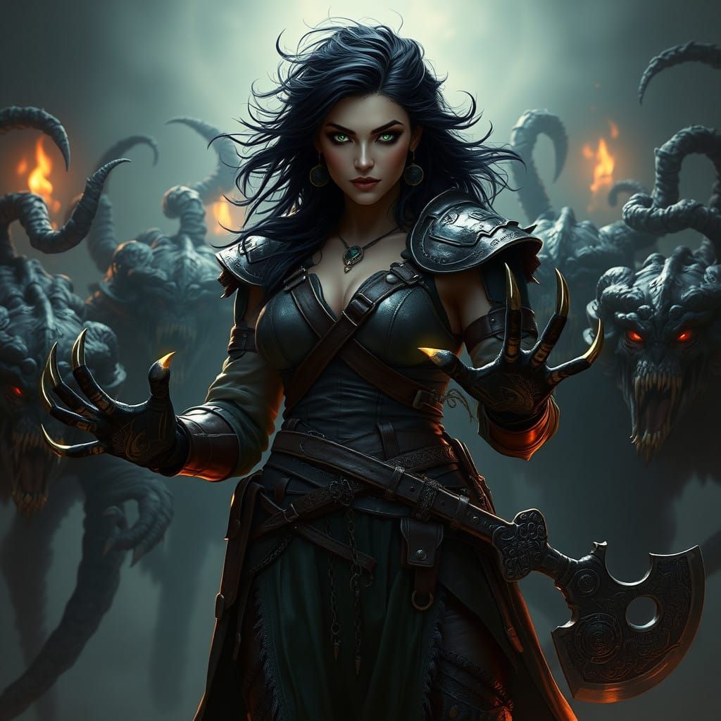 Dark Fantasy Warrior Woman Embodies Quiet Authority