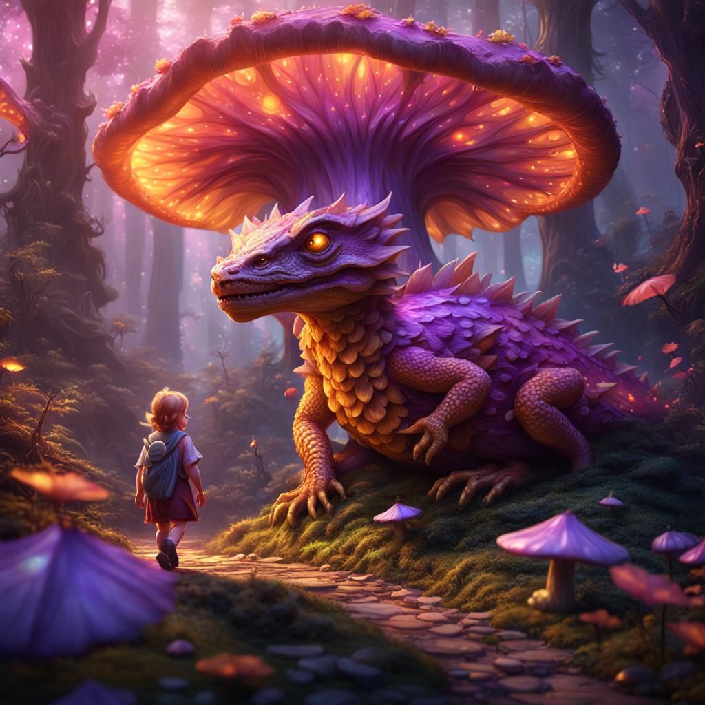 Fairy and Dragon in Enchanted Forest: Digital Art