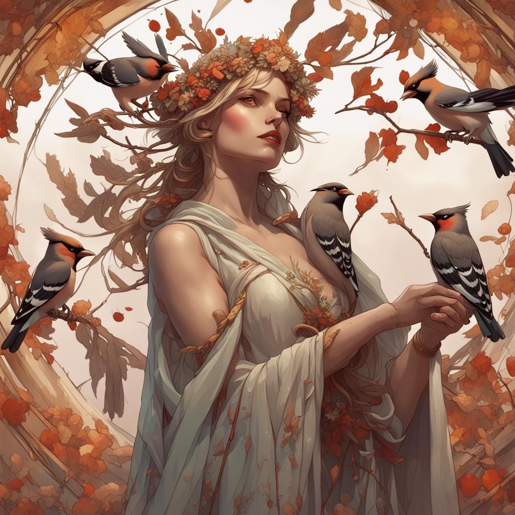 Bohemian Waxwing: Art Nouveau Concept Art