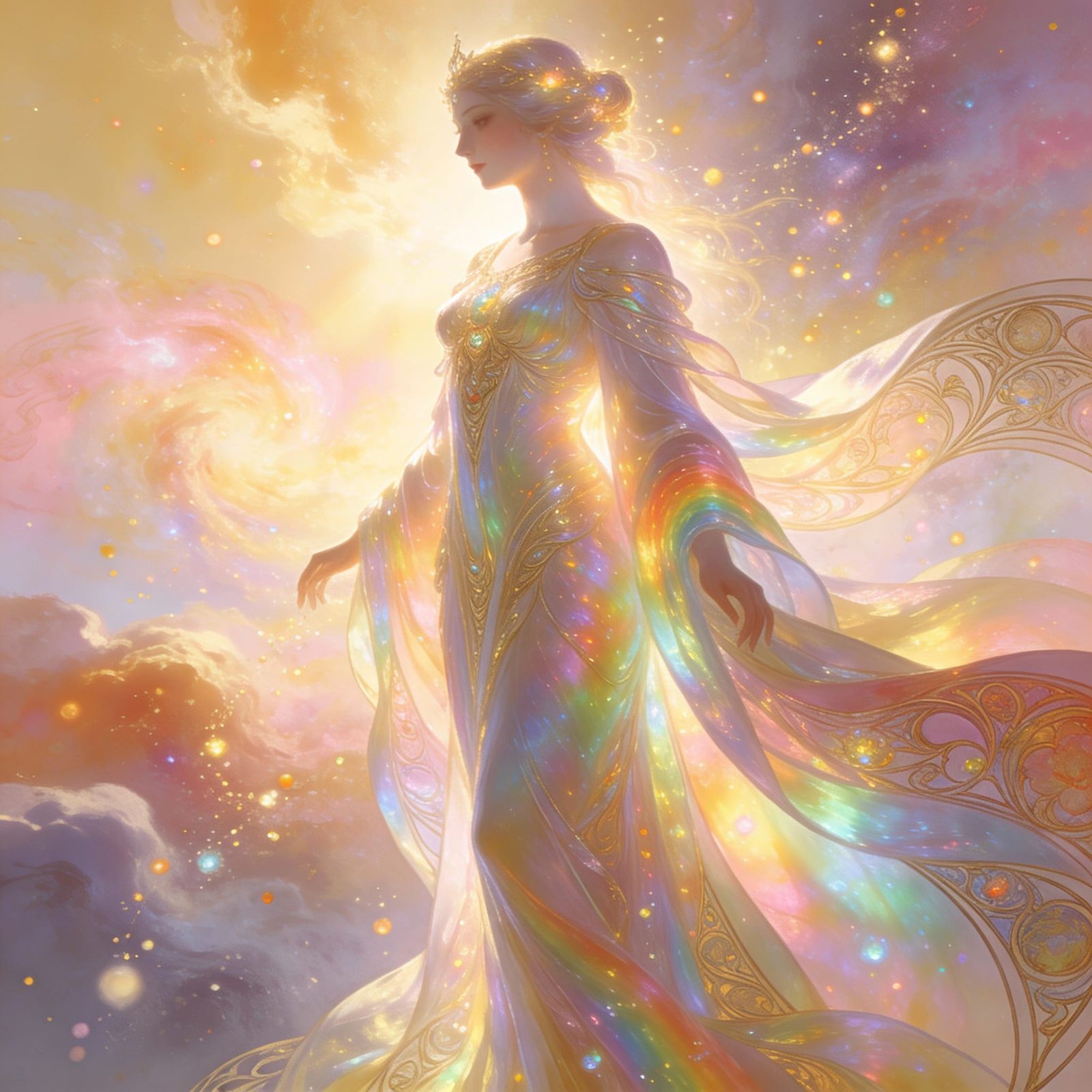 Radiant Goddess of Light and Love in Ethereal Fantasy Style