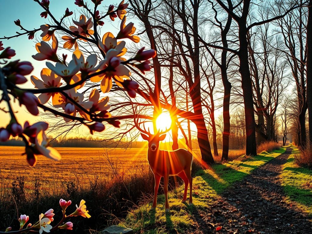Surreal Spring Bloom Divided by Tree Silhouette