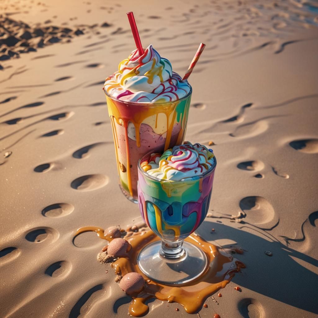 Rainbow Milkshake on a Sunny Beach, Digital Art