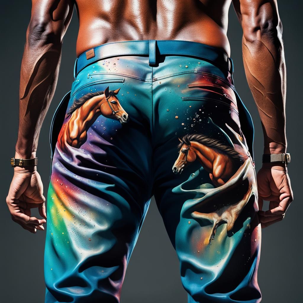 Man with Horseshoe Marks in Hyperrealistic Splash Art