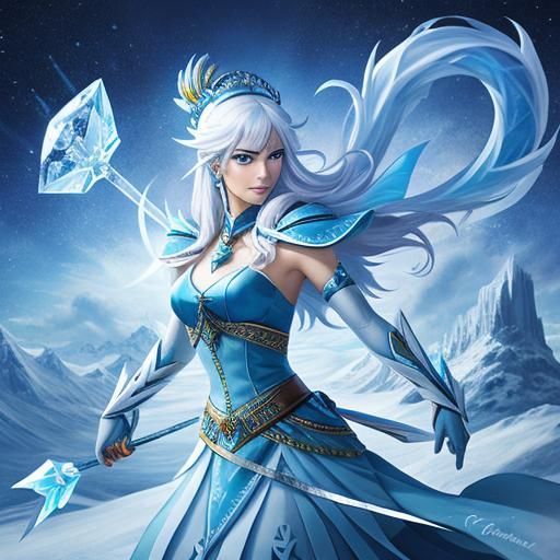 Goddess Wielding Ice Arrow Illustration