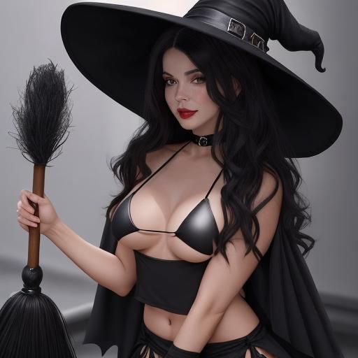Enchanting Witch in Black Bikini with Cat